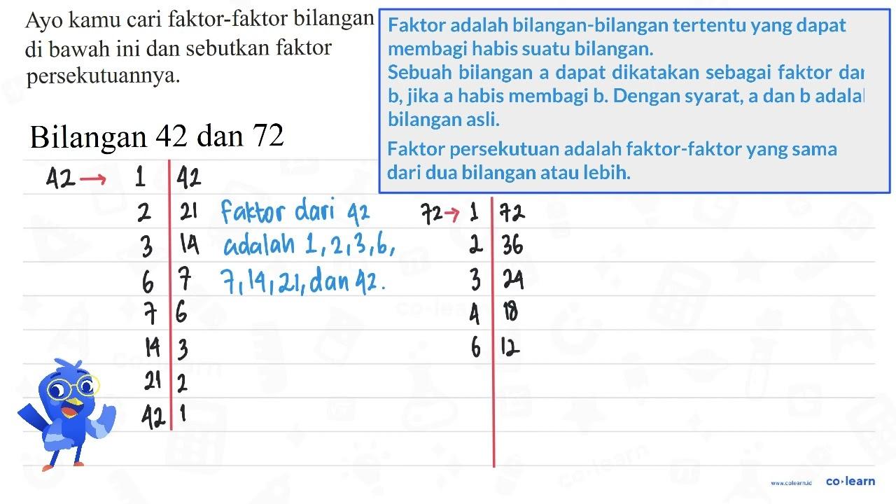 Ayo kamu cari faktor-faktor bilangan di bawah ini dan