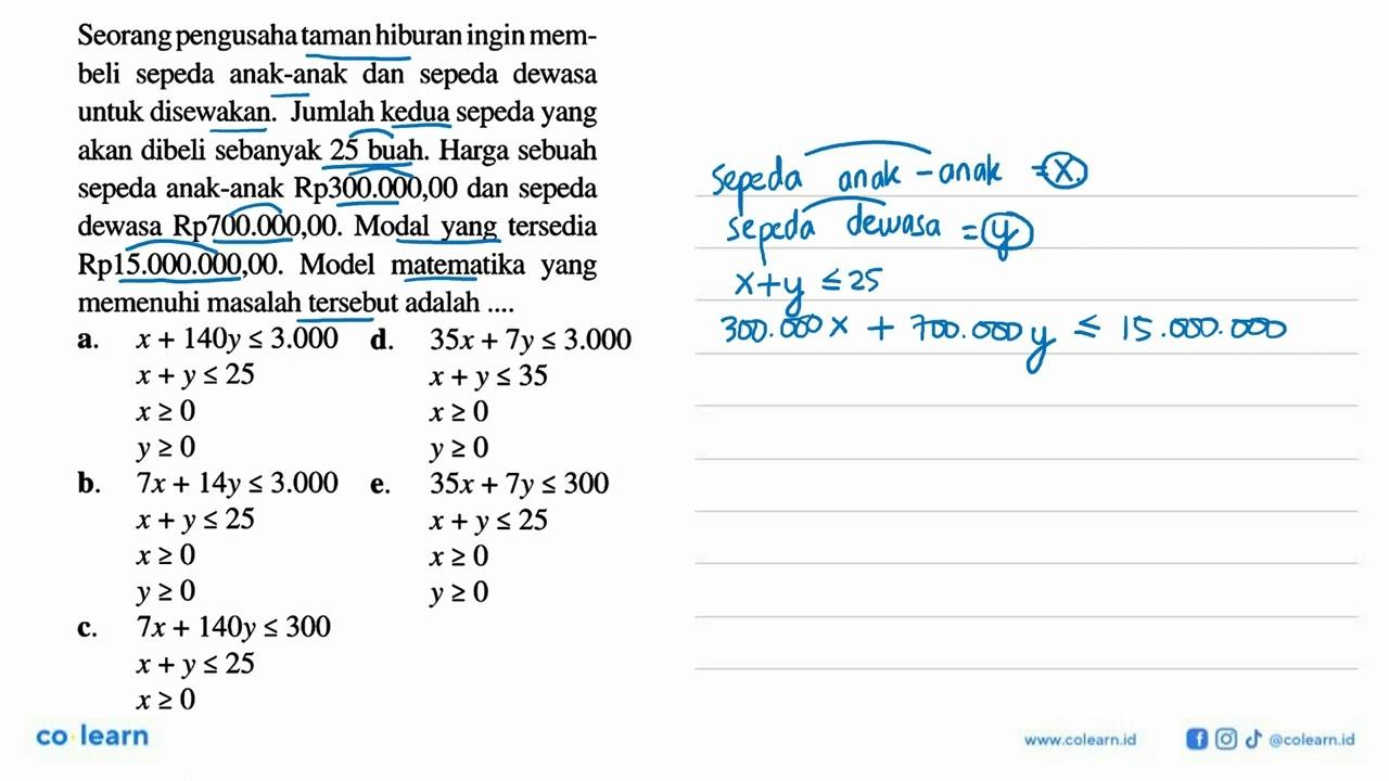 Seorang pengusaha taman hiburan ingin membeli sepeda