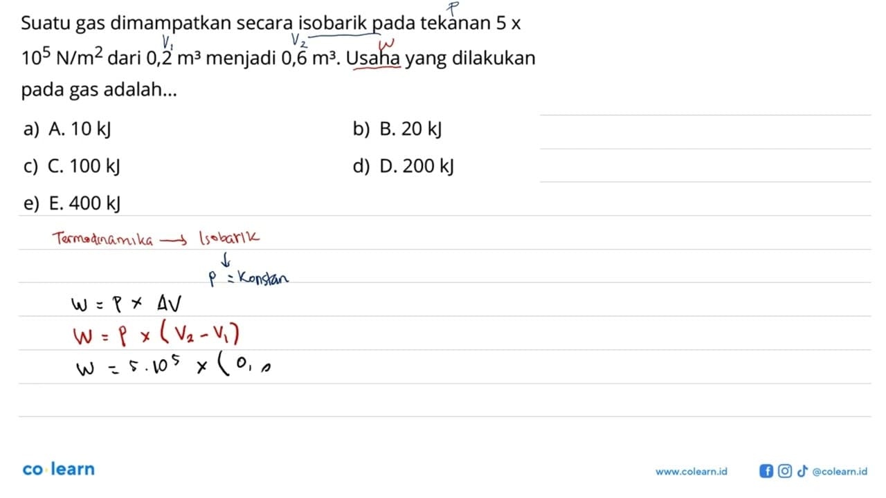 Suatu gas dimampatkan secara isobarik pada tekanan 5 x 10^5