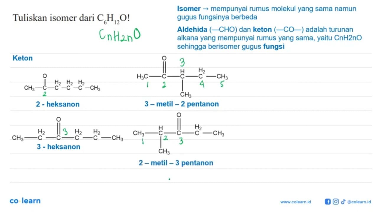 Tuliskan isomer dari C6H12O !