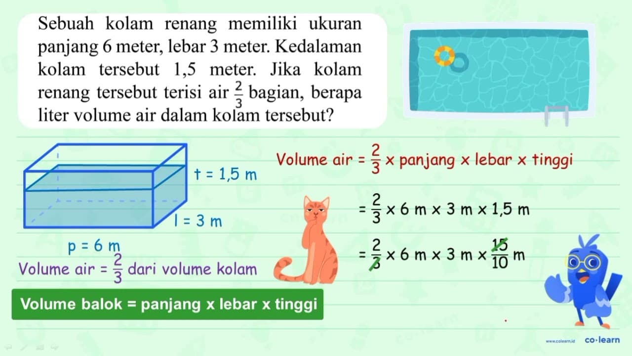 Sebuah kolam renang memiliki ukuran panjang 6 meter, lebar