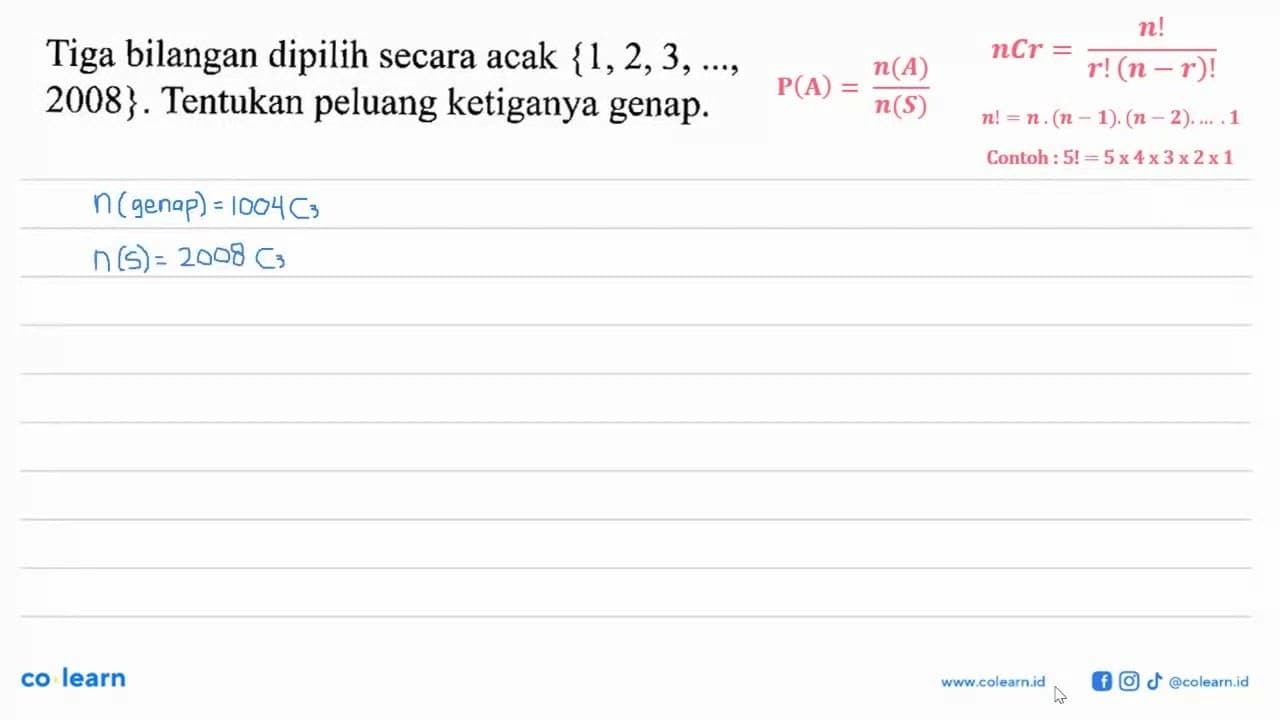 Tiga bilangan dipilih secara acak {1,2,3, ... , 2008} .