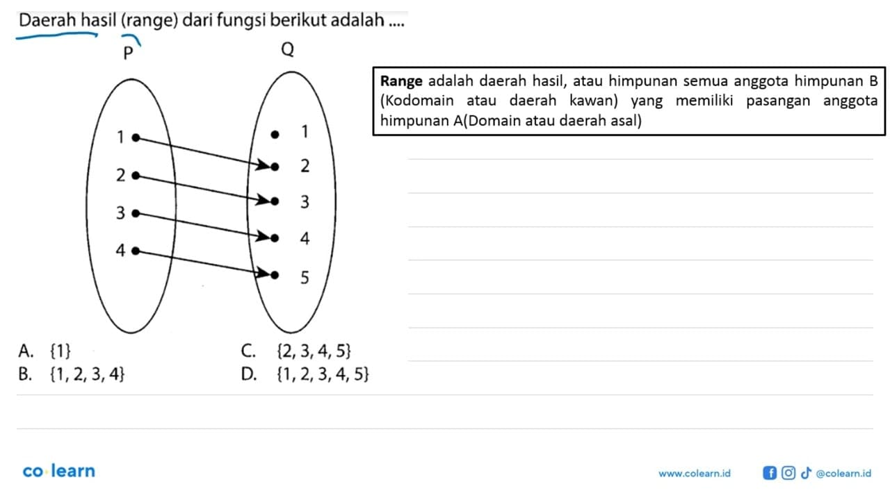 Daerah hasil (range) dari fungsi berikut adalah .... P1234