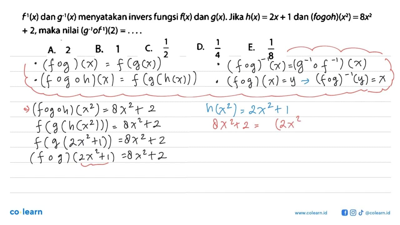 f'(x) dan g'(x) menyatakan invers fungsi f(x) dan g(x) .