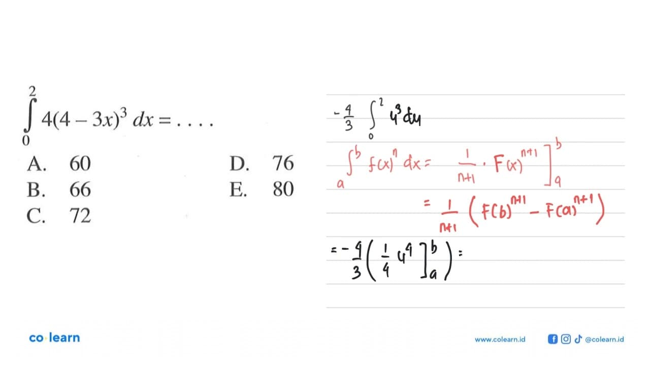 integral 0 2 4(4-3x)^3 dx=...