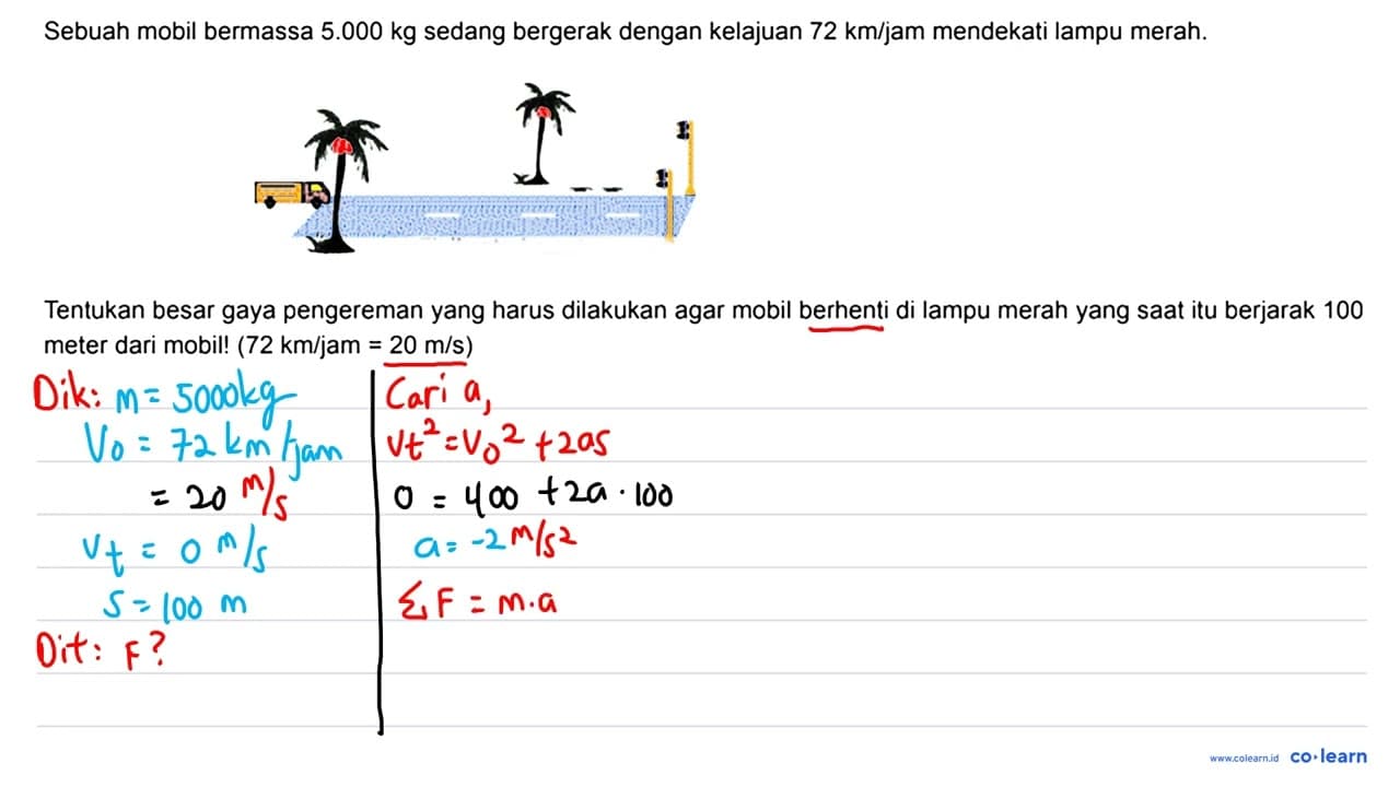 Sebuah mobil bermassa 5.000 kg sedang bergerak dengan