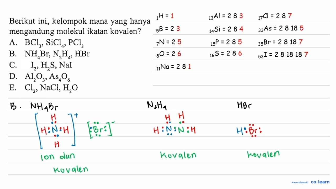 Berikut ini, kelompok mana yang hanya mengandung molekul