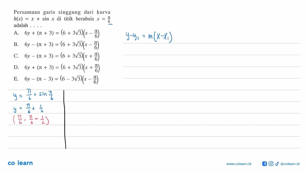 Persamaan garis singgung dari kurva h(x)=x+sin x di titik