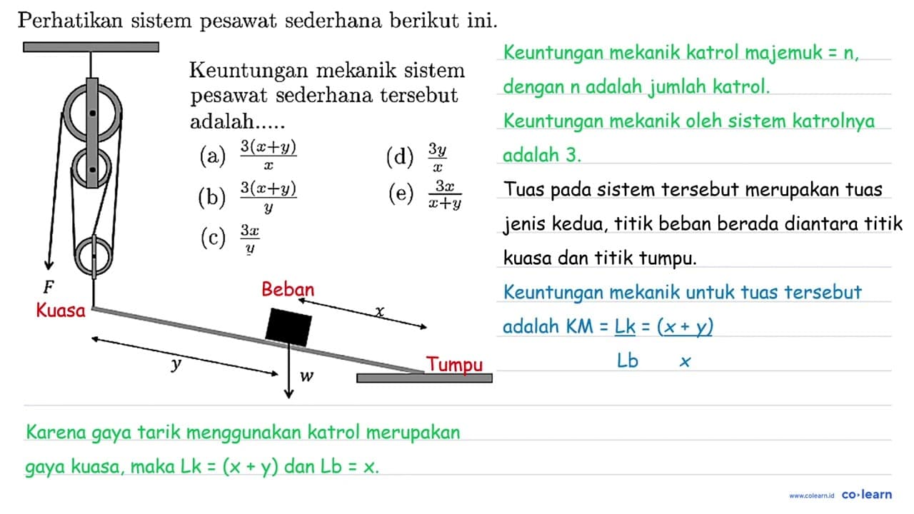 Perhatikan sistem pesawat sederhana berikut ini. F y w x