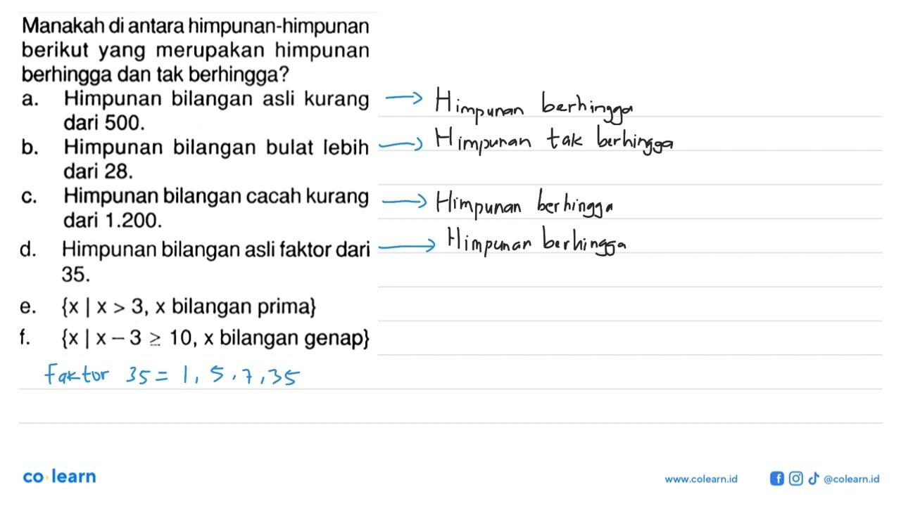 Manakah di antara himpunan-himpunan berikut yang merupakan