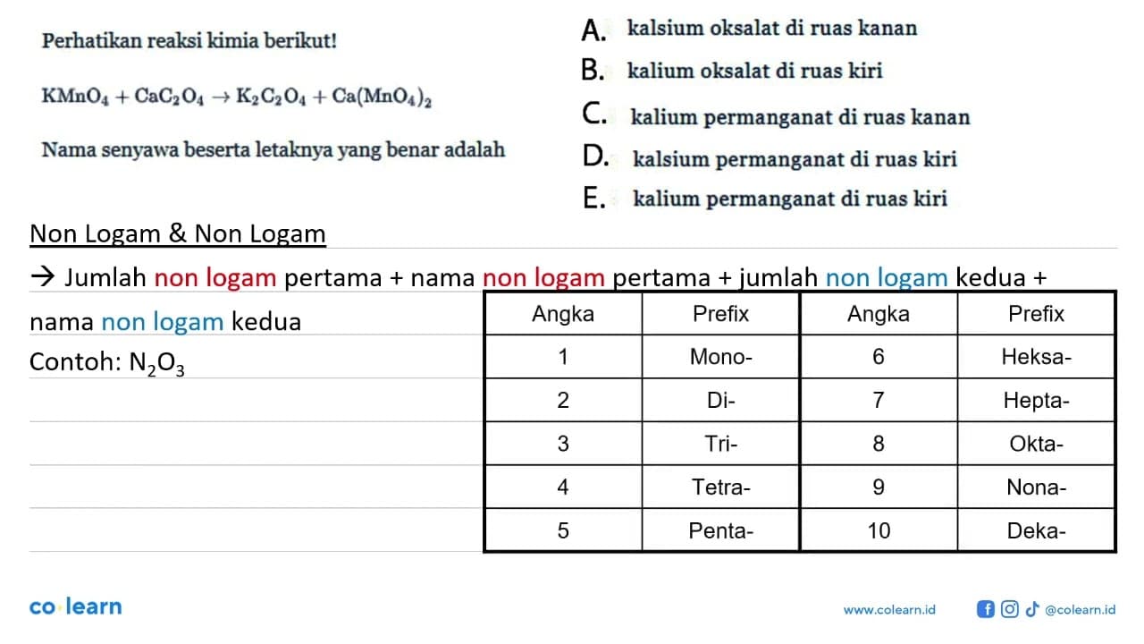 Perhatikan reaksi kimia berikut! KMnO4 + CaC2O4 -> K2C2O4 +