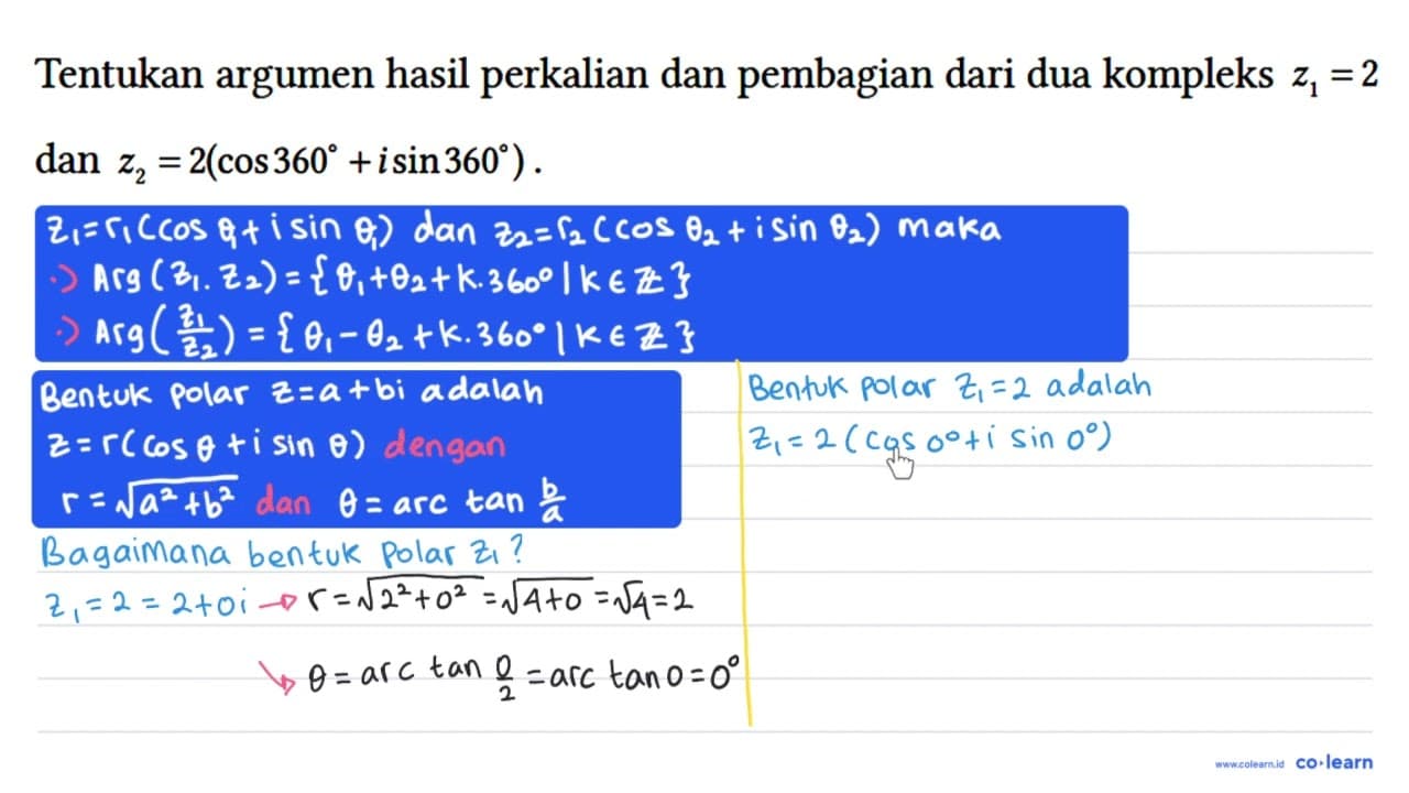 Tentukan argumen hasil perkalian dan pembagian dari dua