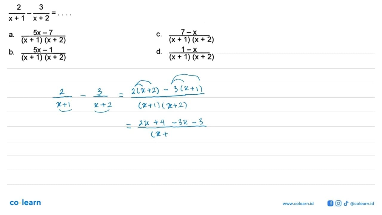 2/(x + 1) - 3/(x + 2) =...