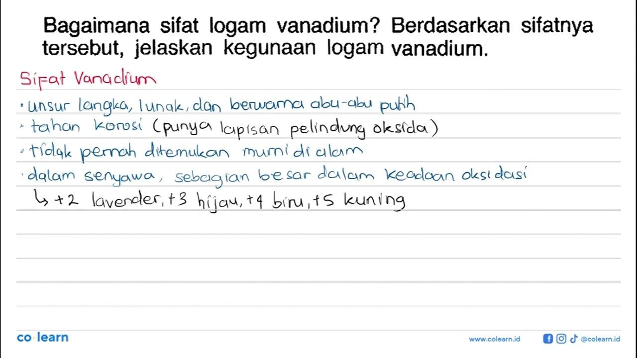 Bagaimana sifat logam vanadium? Berdasarkan sifatnya