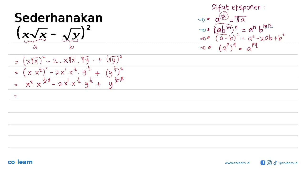 Sederhanakan (x akar(x) - akar(y))^2