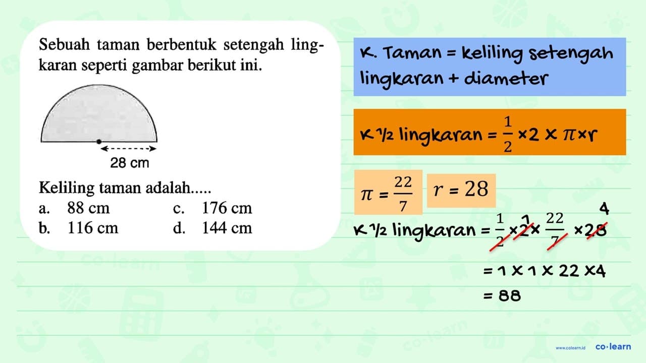 Sebuah taman berbentuk setengah lingkaran seperti gambar