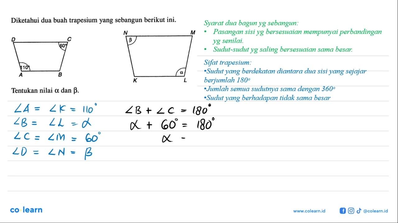 Diketahui dua buah trapesium yang sebangun berikut ini. A B