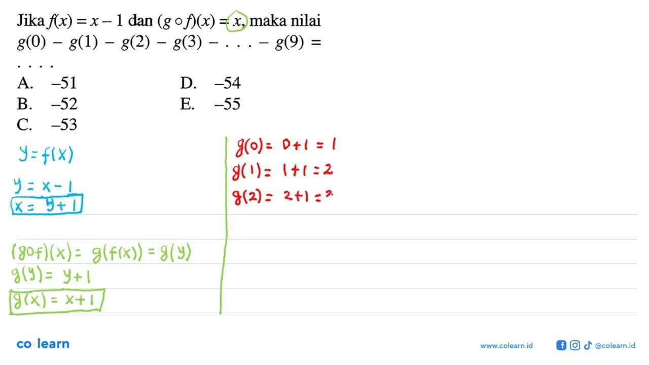 Jika f(x)=x-1 dan (gof)(x)=x, maka nilai