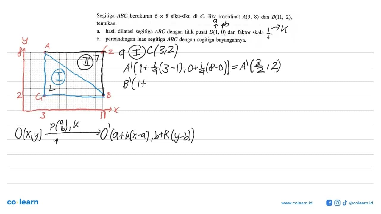 Segitiga ABC berukuran 6x8 siku-siku di C. Jika koordinat