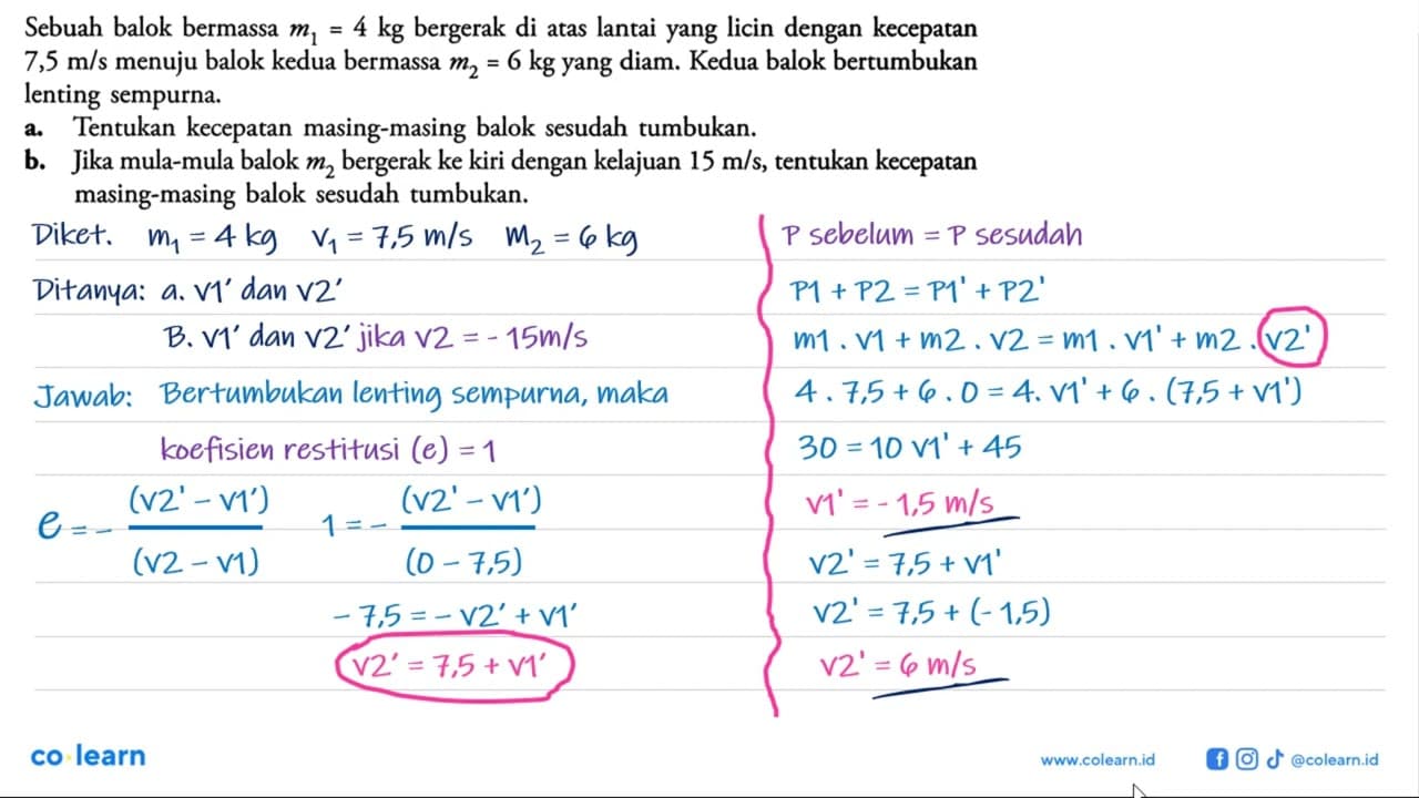 Sebuah balok bermassa m1=4 kg bergerak di atas lantai yang