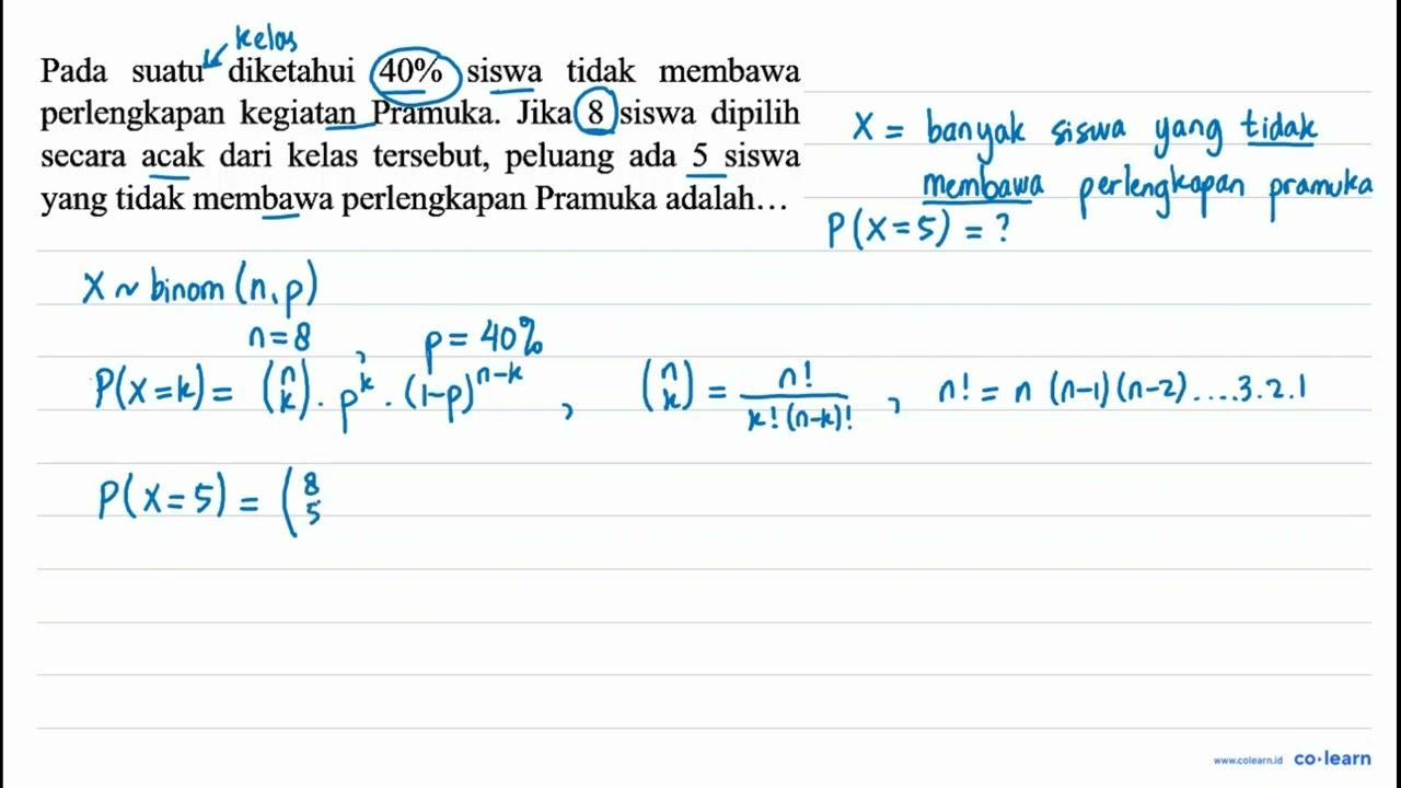 Pada suatu diketahui 40 % siswa tidak membawa perlengkapan