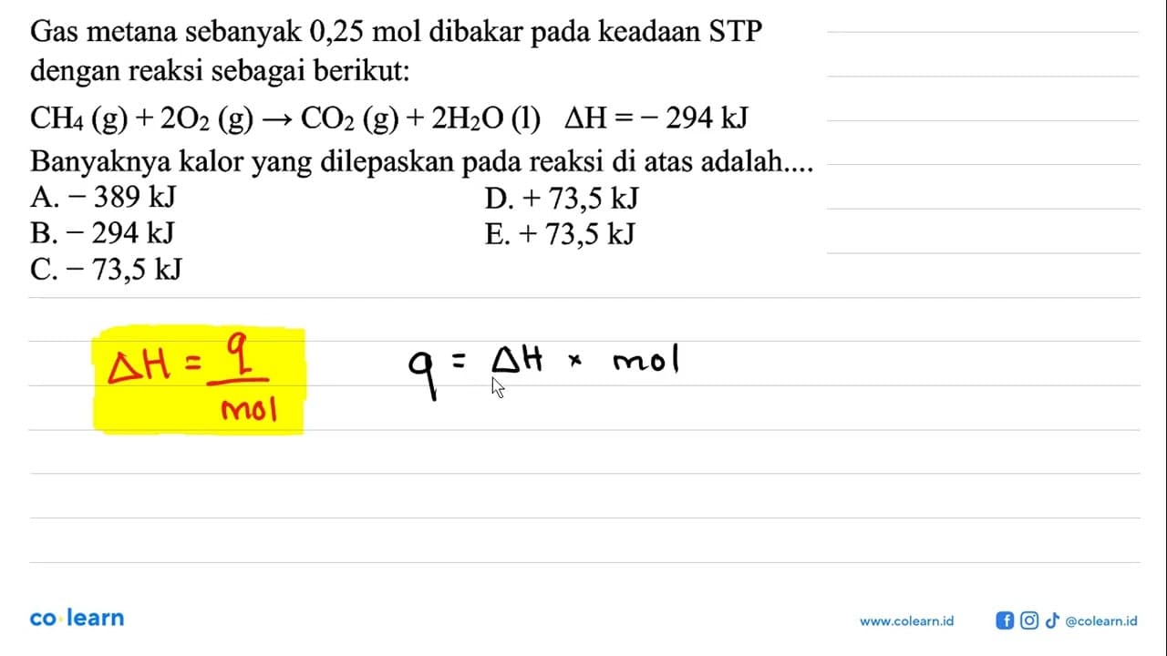 Gas metana sebanyak 0,25 mol dibakar pada keadaan STP