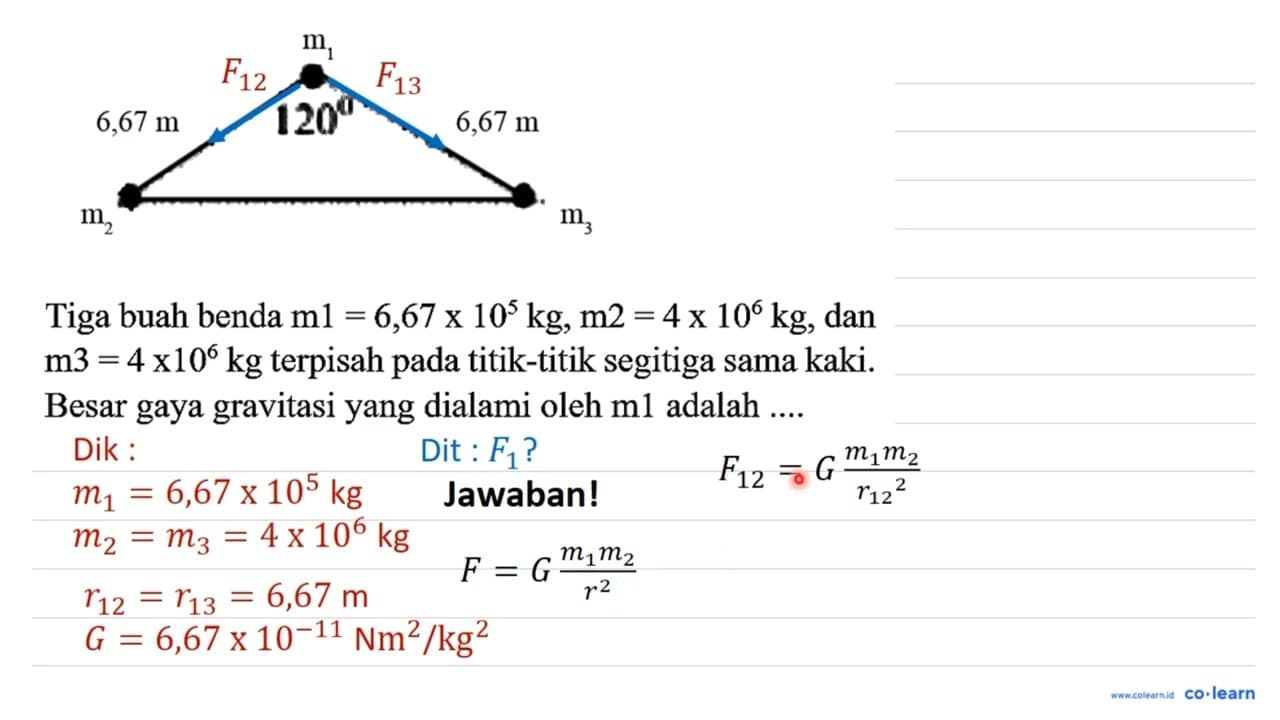 m1 6,67 m 120 6,67 m m2 m3 Tiga buah benda m 1=6,67 x