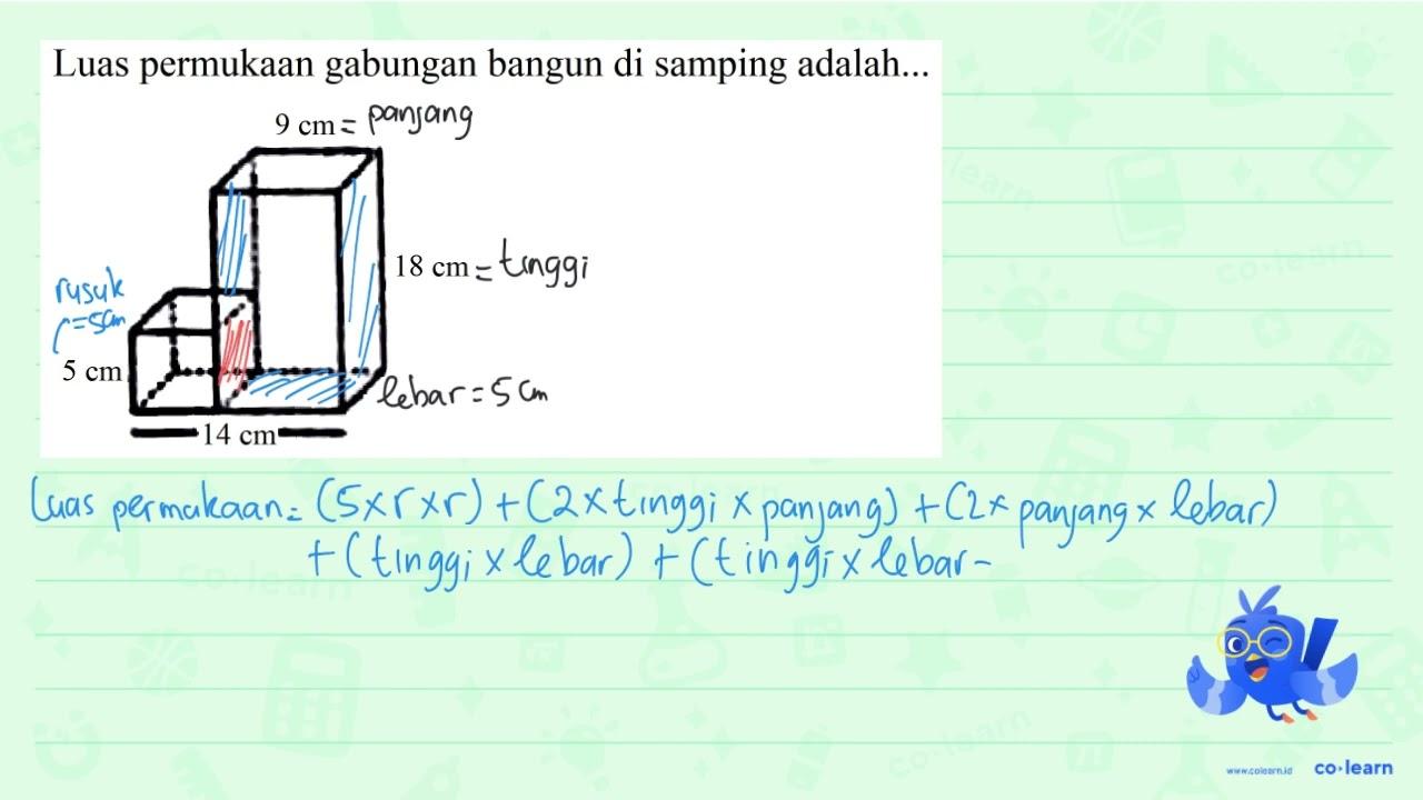 Luas permukaan gabungan bangun di samping adalah...