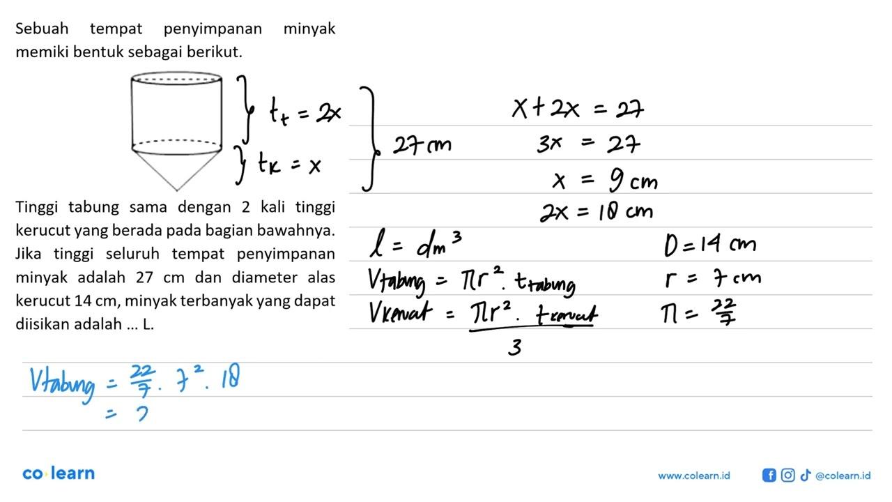 Sebuah tempat penyimpanan minyak memiki bentuk sebagai