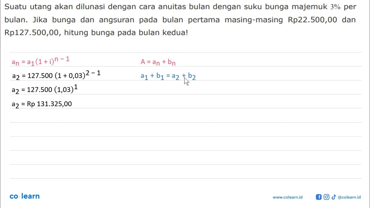 Suatu utang akan dilunasi dengan cara anuitas bulan dengan