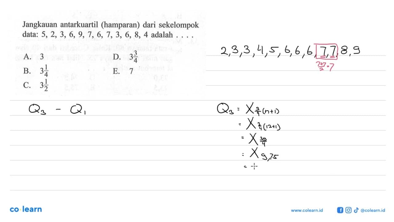 Jangkauan antarkuartil (hamparan) dari sekelompok data: