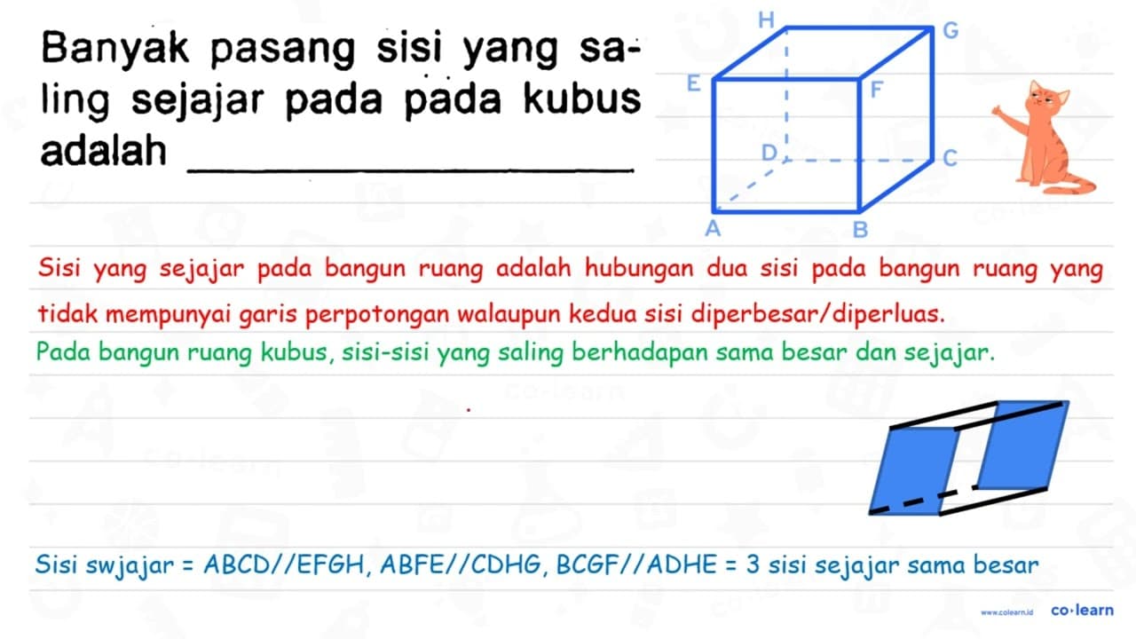 Banyak pasang sisi yang saling sejajar pada pada kubus