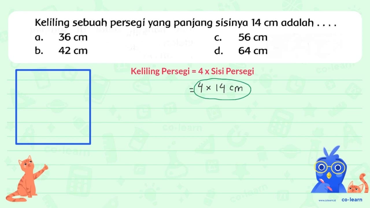 Keliling sebuah persegí yang panjang sísinya 14 cm adalah