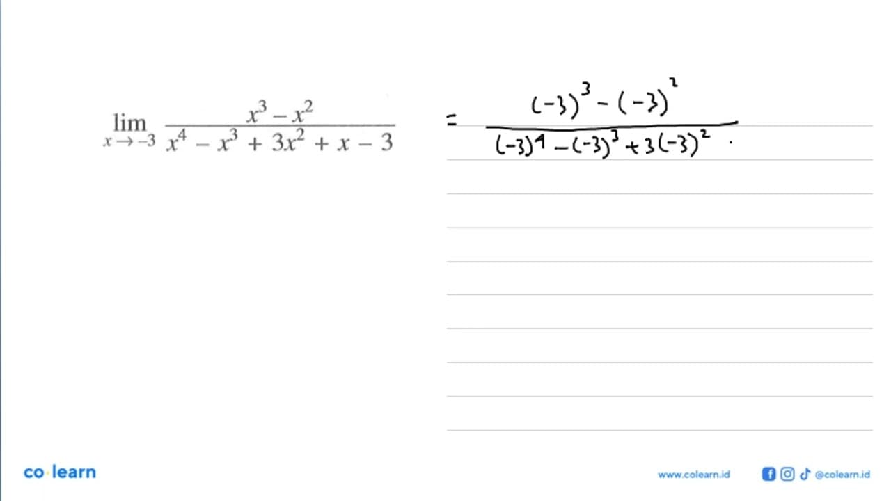 lim x->-3(x^3-x^2)/(x^4-x^3+3x^2+x-3)