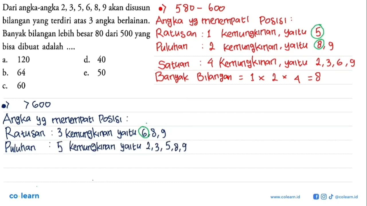 Dari angka-angka 2, 3, 5, 6, 8, 9 akan disusun bilangan