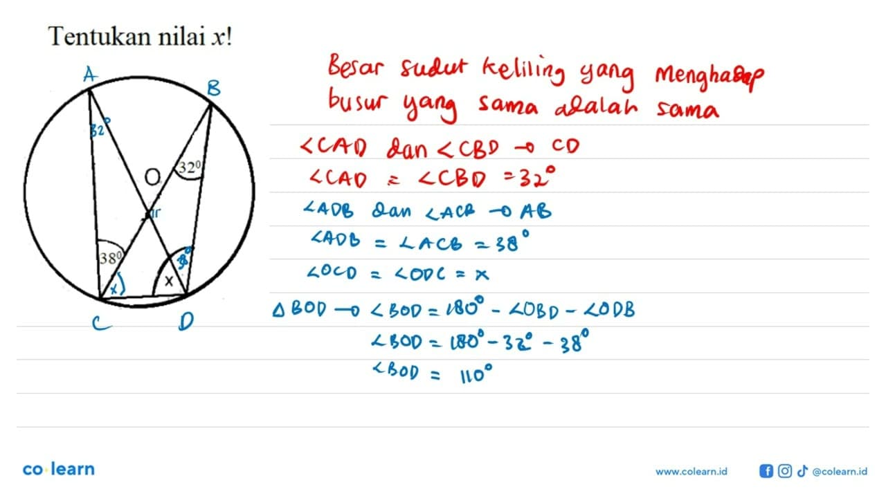 Tentukan nilai x ! O 32 38 x