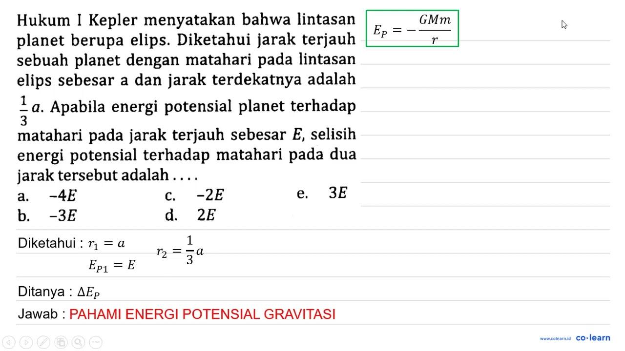 Hukum I Kepler menyatakan bahwa lintasan planet berupa