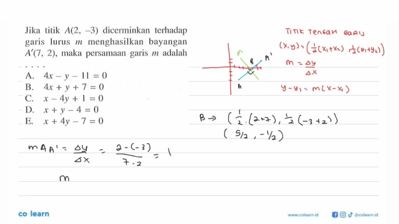 Jika titik A(2,-3) dicerminkan terhadap menghasilkan