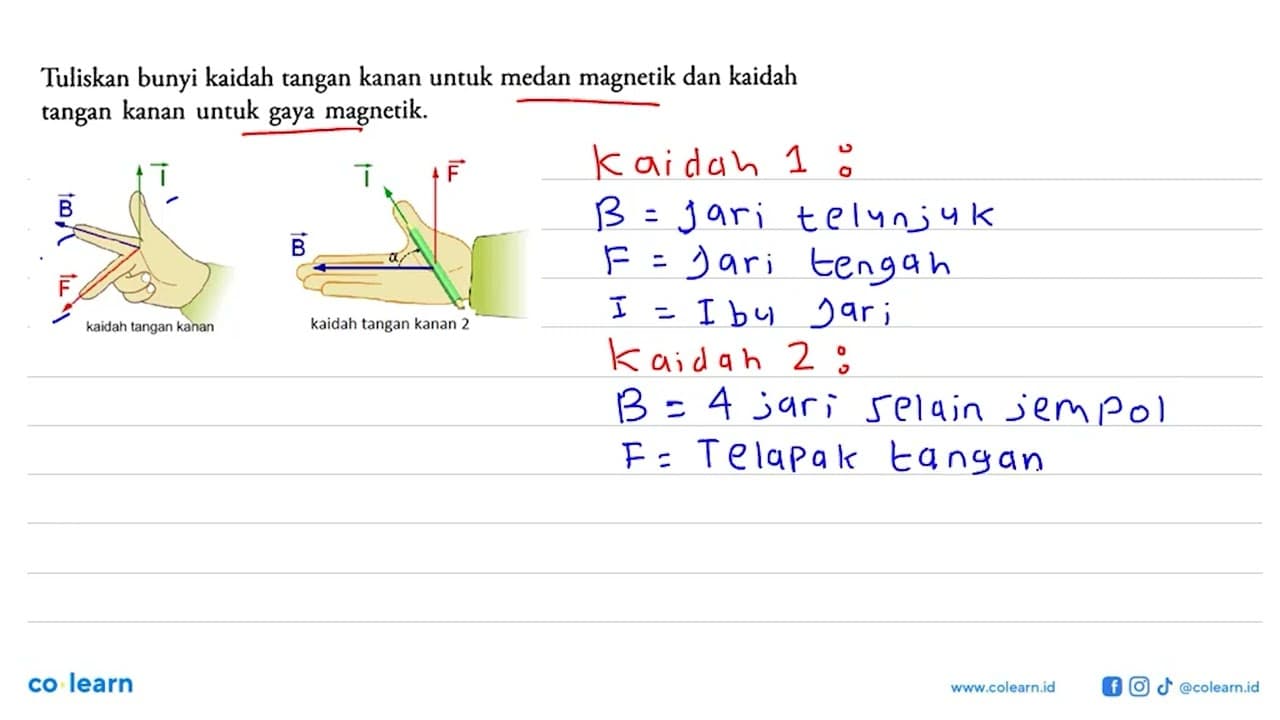 Tuliskan bunyi kaidah tangan kanan untuk medan magnetik dan