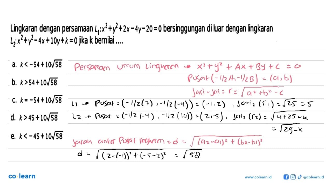 Lingkaran dengan persamaan L1:x^2+y^2+2x-4y-20=0