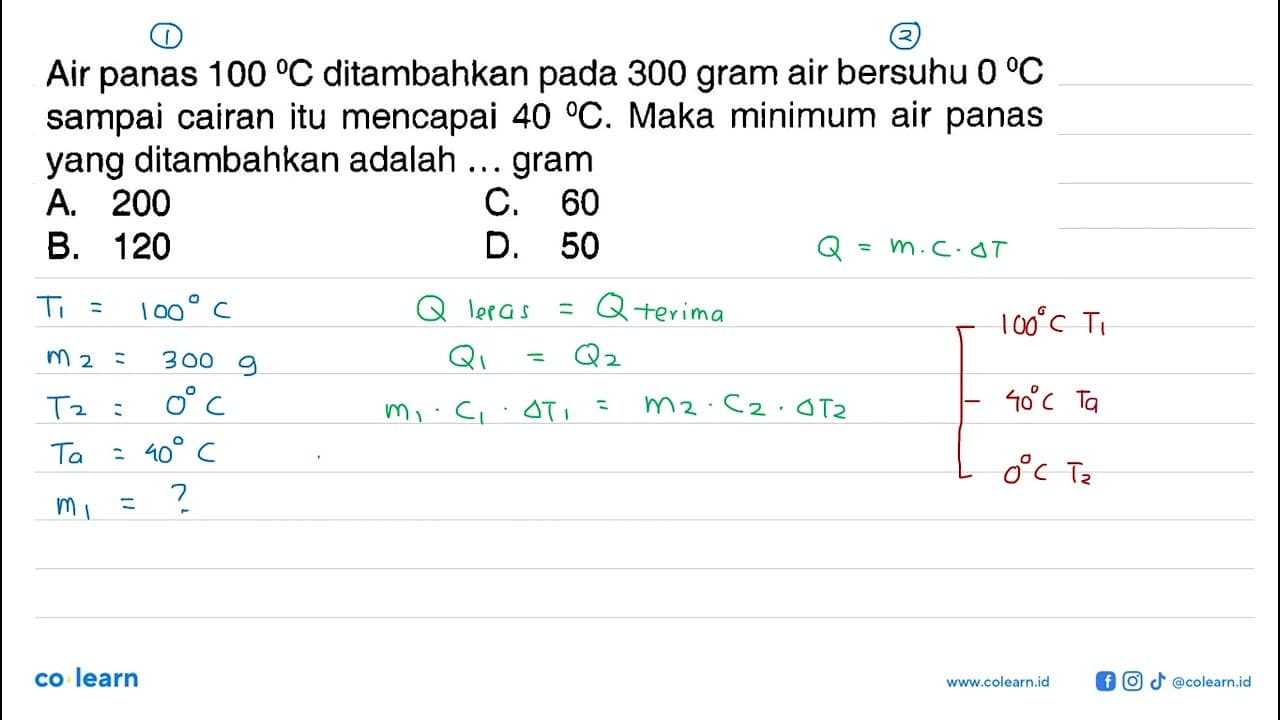 Air panas 100 C ditambahkan pada 300 gram air bersuhu 0 C