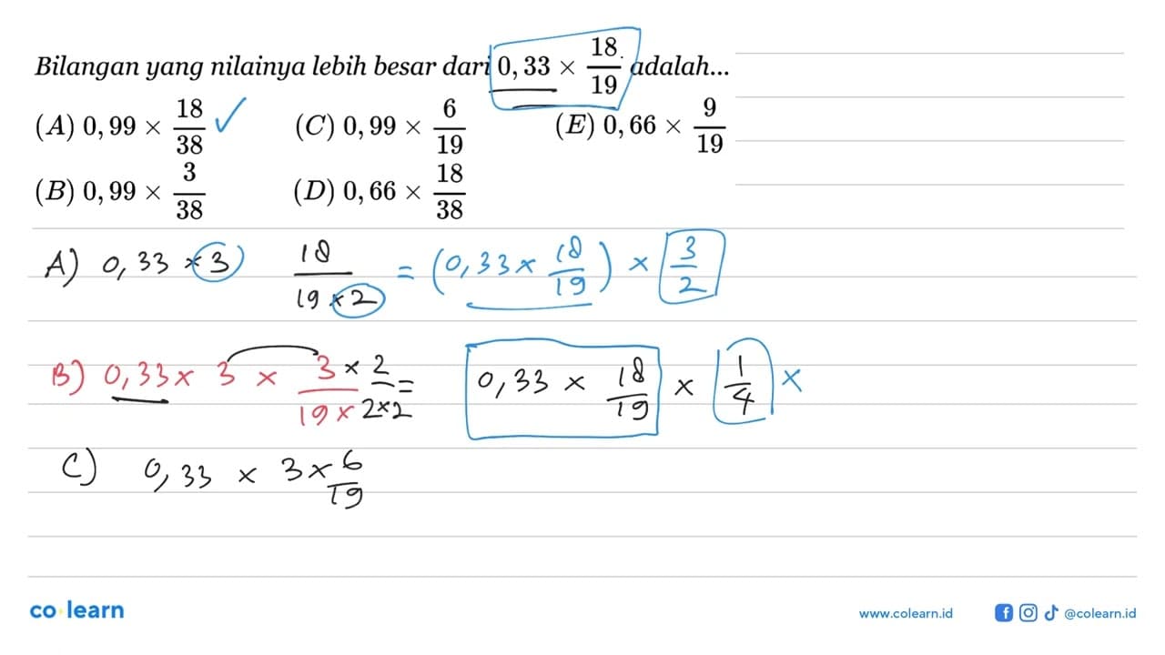 Bilangan yang nilainya lebih besar dari 0,33x18/19