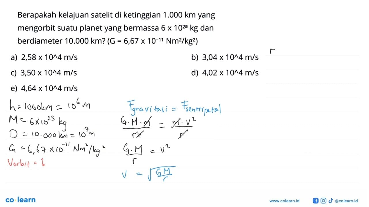 Berapakah kelajuan satelit di ketinggian 1.000 km yang