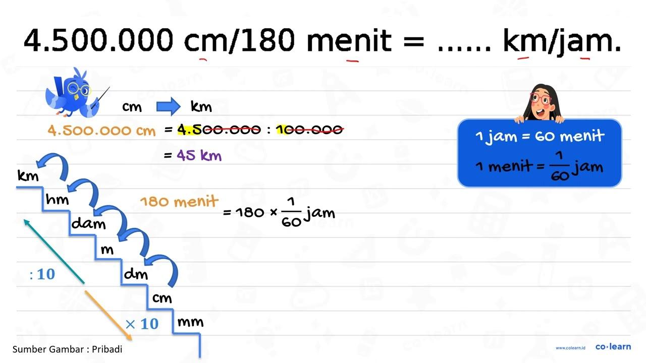 4.500 .000 cm/180 menit =..... km/jam