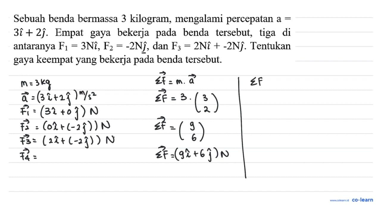 Sebuah benda bermassa 3 kilogram, mengalami percepatan a =