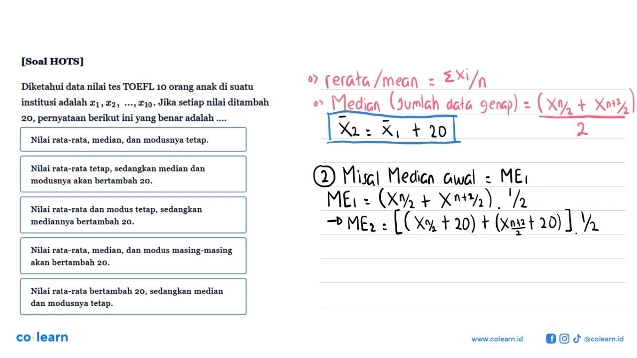 [Soal HOTS] Diketahui data nilai tes TOEFL 10 orang anak di