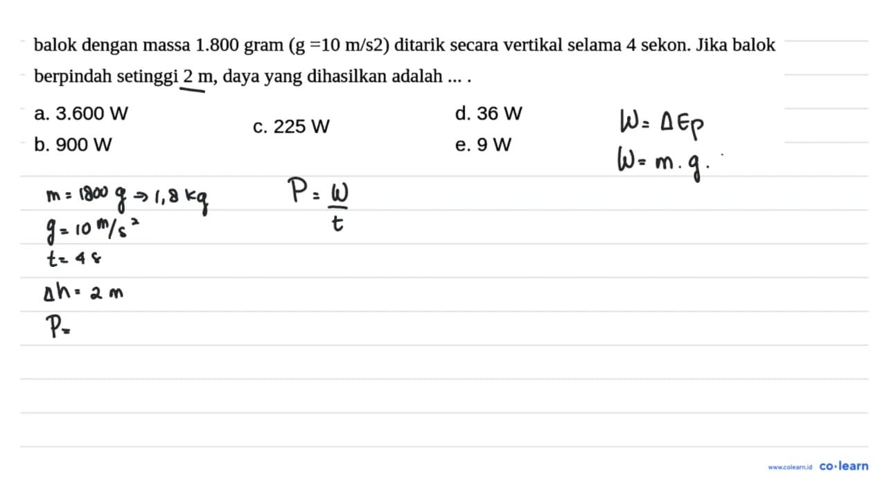 balok dengan massa 1.800 gram ( g=10 m / s 2 ) ditarik