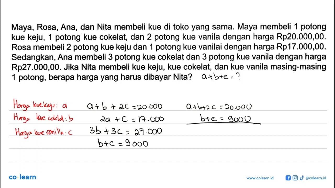 Maya, Rosa, Ana, dan Nita membeli kue di toko yang sama.