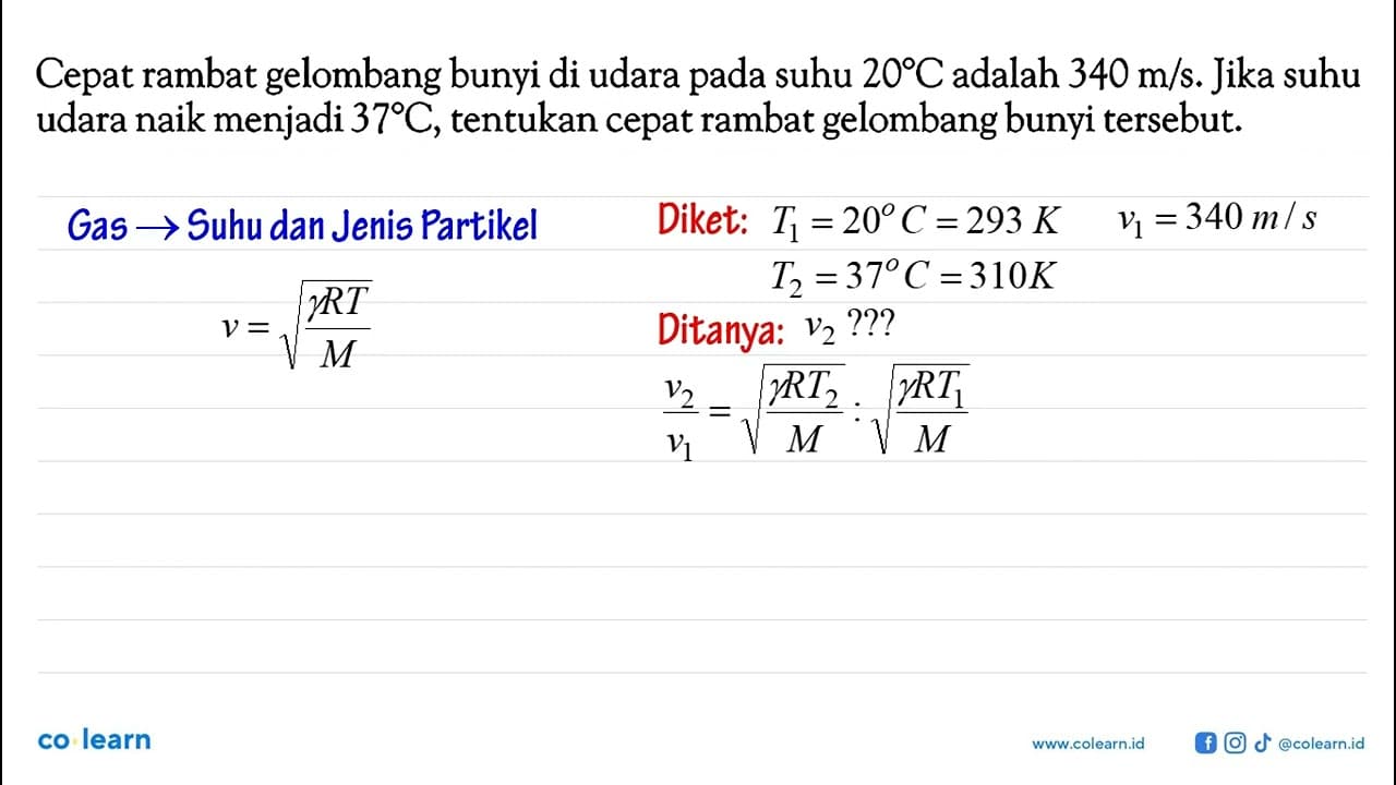 Cepat rambat gelombang bunyi di udara pada suhu 20 C adalah