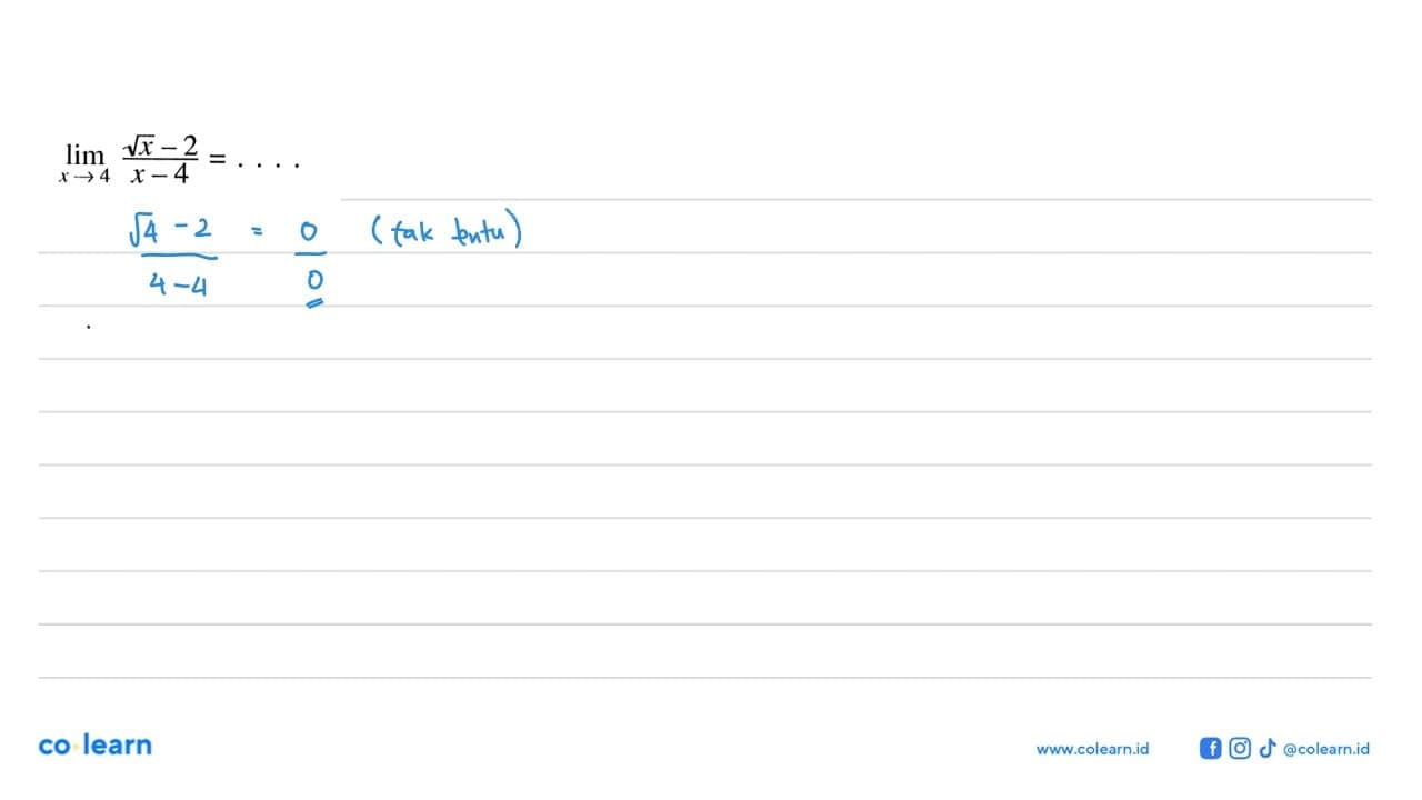 lim x->4 (akar(x)-2)/(x-4)